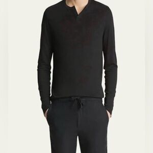 VINCE Split-Neck Long linen Sleeve 🖤 Black size L